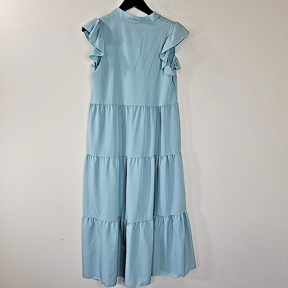 Shein Tiered Ruffle Maxi Dress Blue Womens XS Runs Big Flutter Sleeve - Picture 5 of 7